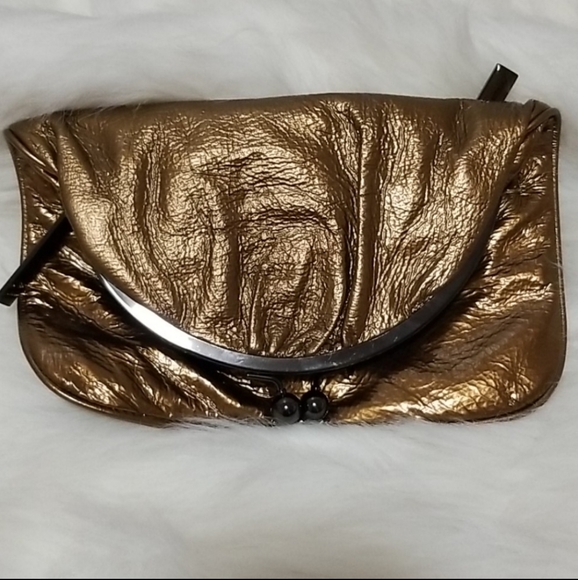 Hobo International Skyler bronze metallic leather fold-over kiss closure clutch - Picture 16 of 16